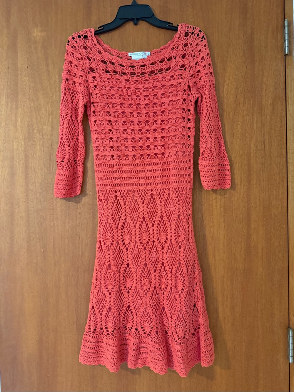 Maggy London Coral Crochet Midi Dress